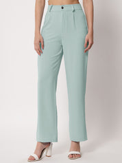 KOTTY BIZwear Women Green Relaxed Straight Leg Straight Fit High-Rise Trousers