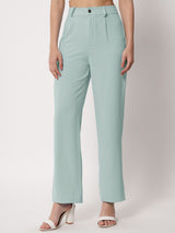 KOTTY BIZwear Women Green Relaxed Straight Leg Straight Fit High-Rise Trousers