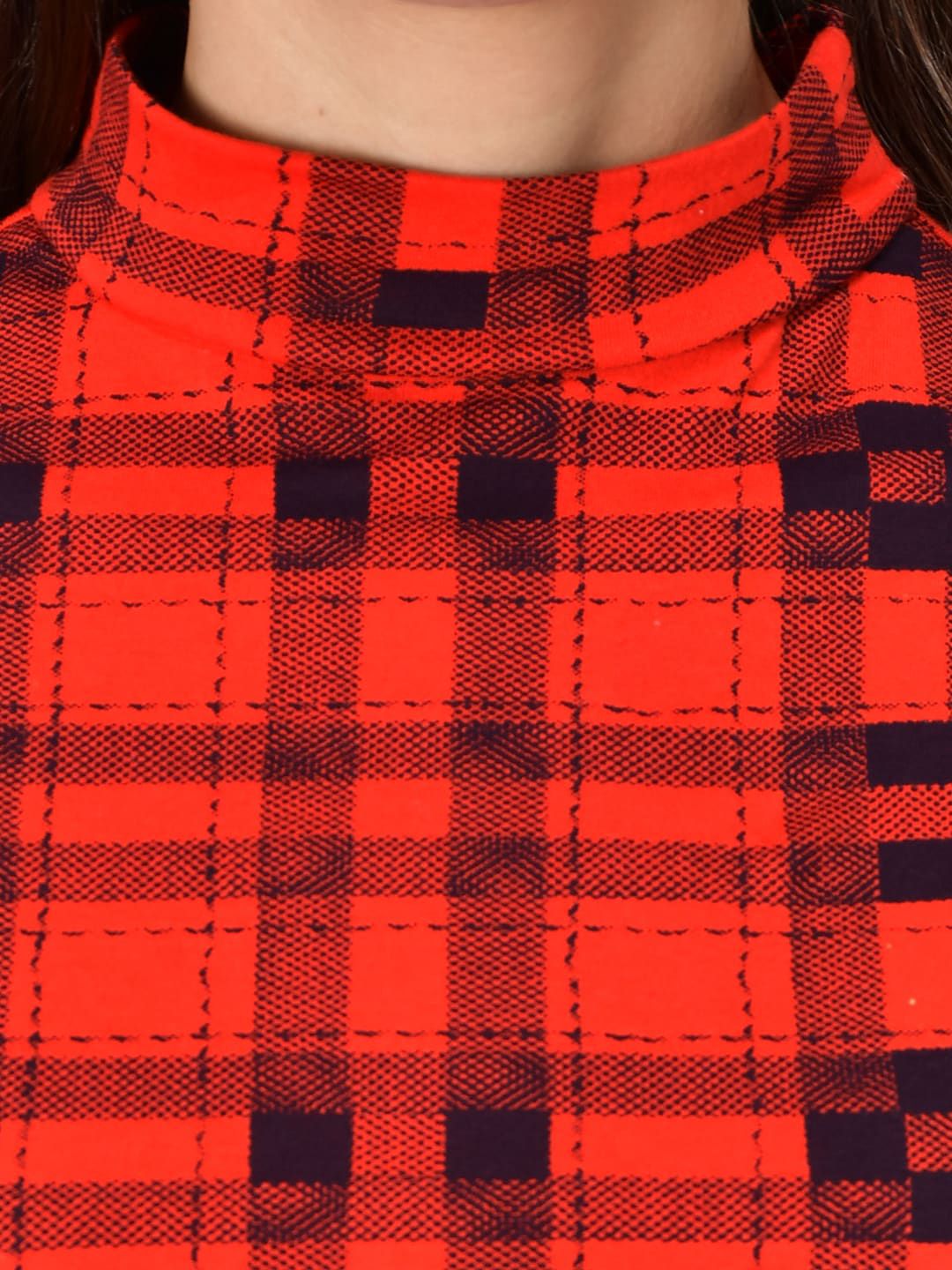 Kotty Women Red & Black Checked Night Suit