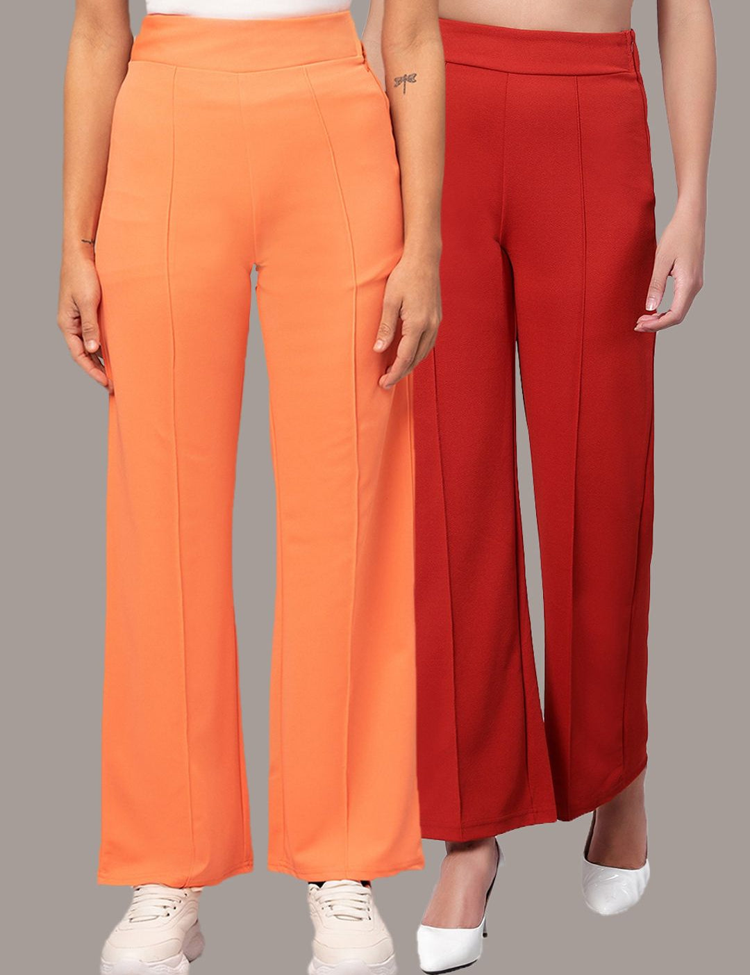 Kotty Women Pack Of 2 Straight Fit High-Rise Easy Wash Trousers