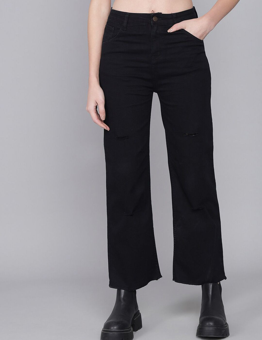 Kotty Women Blue Flared High-Rise Slash Knee Jeans