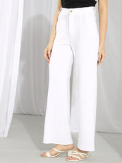 Kotty Women White Relaxed Straight Leg Straight Fit Easy Wash Parallel Trousers