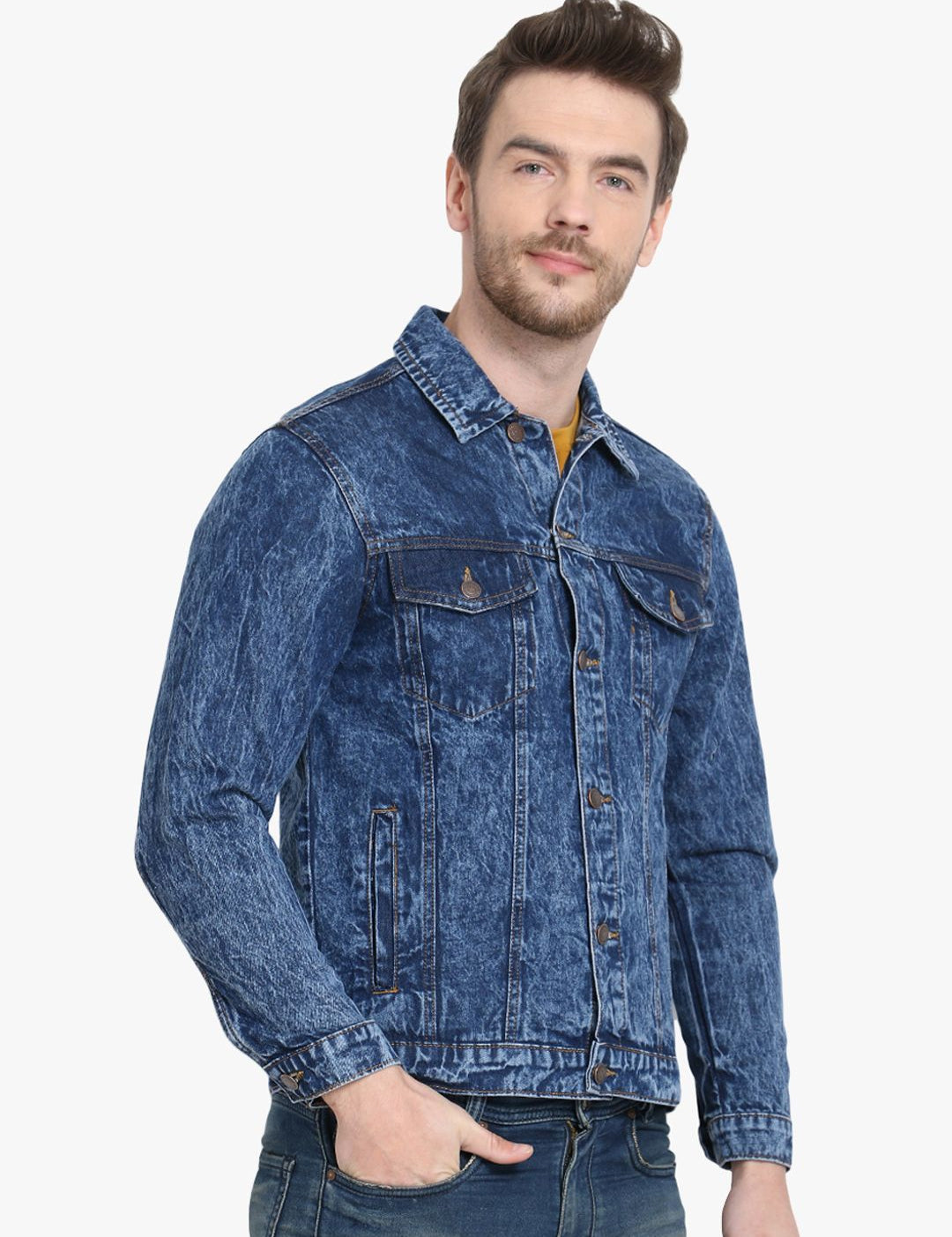 Kotty Men Blue Solid Denim Jacket