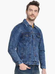 Kotty Men Blue Solid Denim Jacket