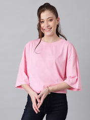 KOTTY Basics Pink Round Neck Oversized T-shirt