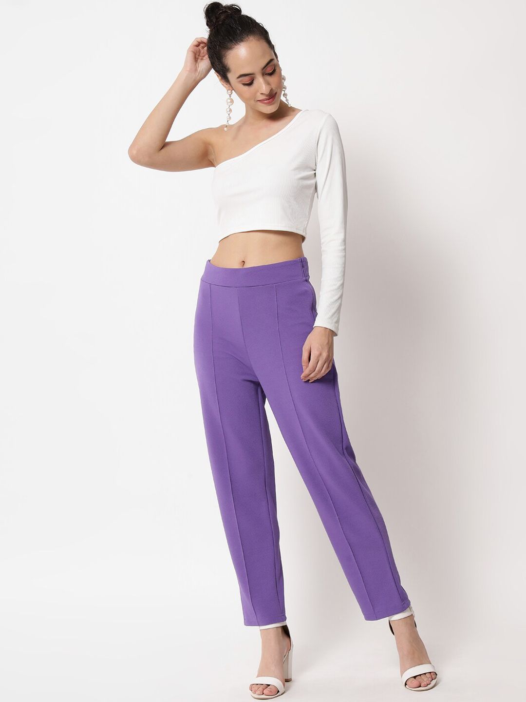 Kotty Women Purple Slim Fit Easy Wash Trousers