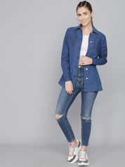 Kotty Women Checked Longline Denim Jacket