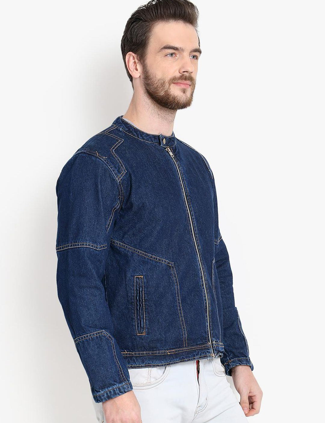 Kotty Men Blue Solid Denim Jacket