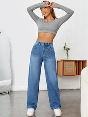 Kotty Women Jean Wide Leg Light Fade High-Rise Stretchable Jeans