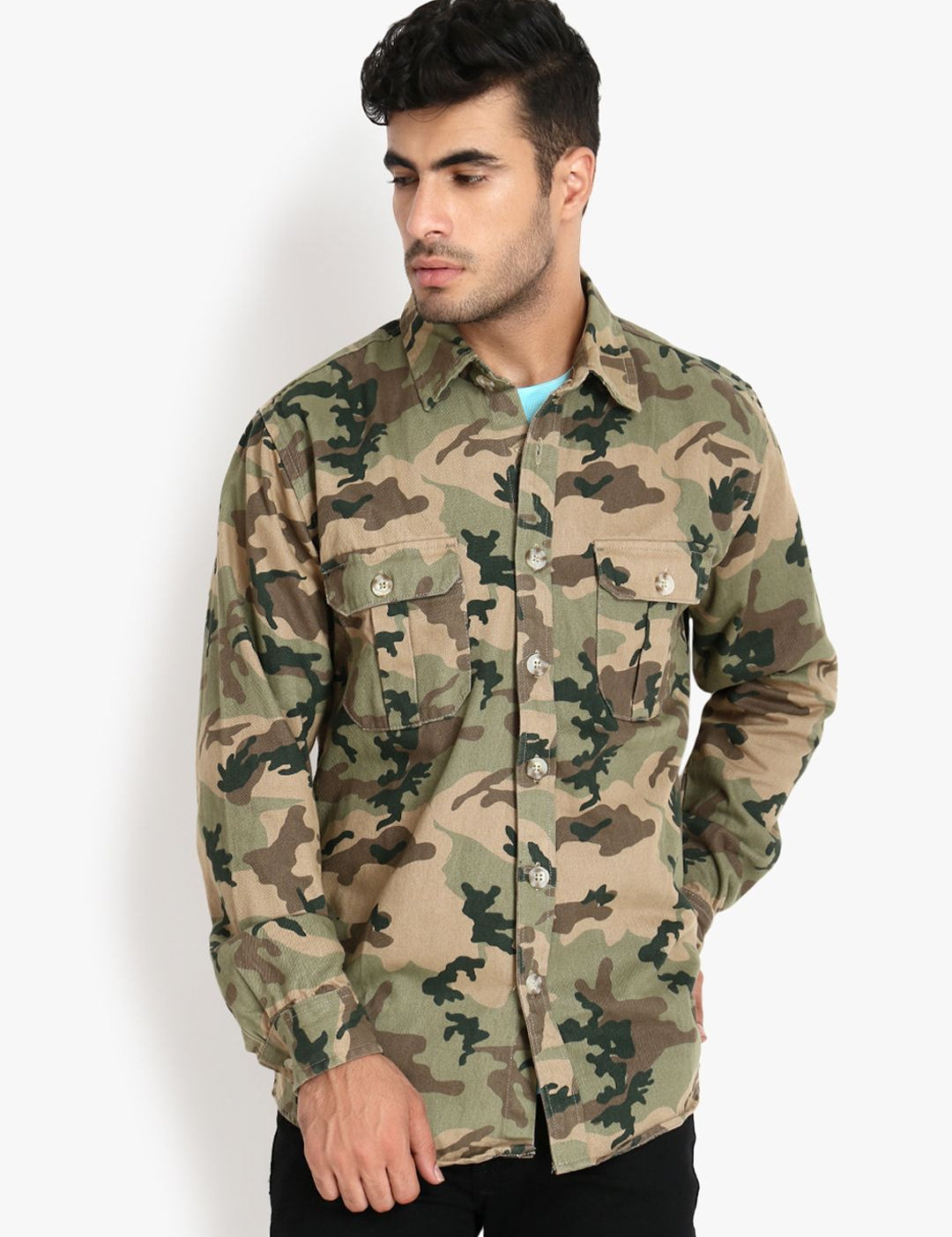 Kotty Men Green & Beige Camouflage Tailored Jacket