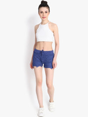Kotty Women Blue Self Design Regular Fit Hot Pants