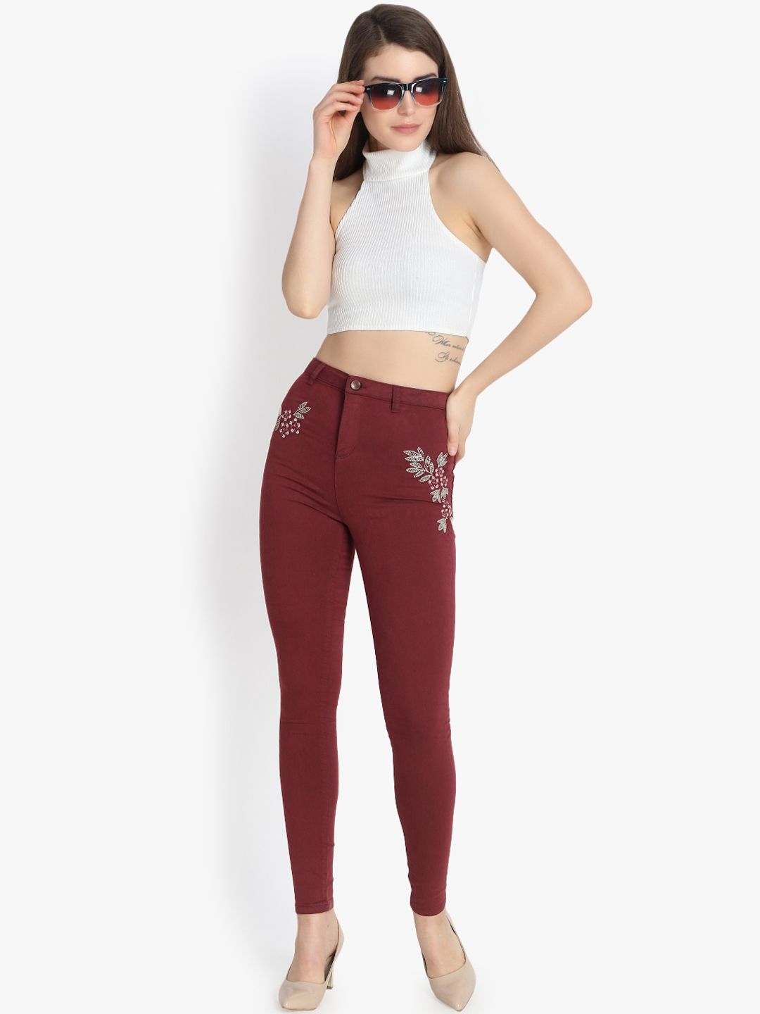 Kotty Women Maroon High-Rise Clean Look Stretchable Skinny Fit Jeans