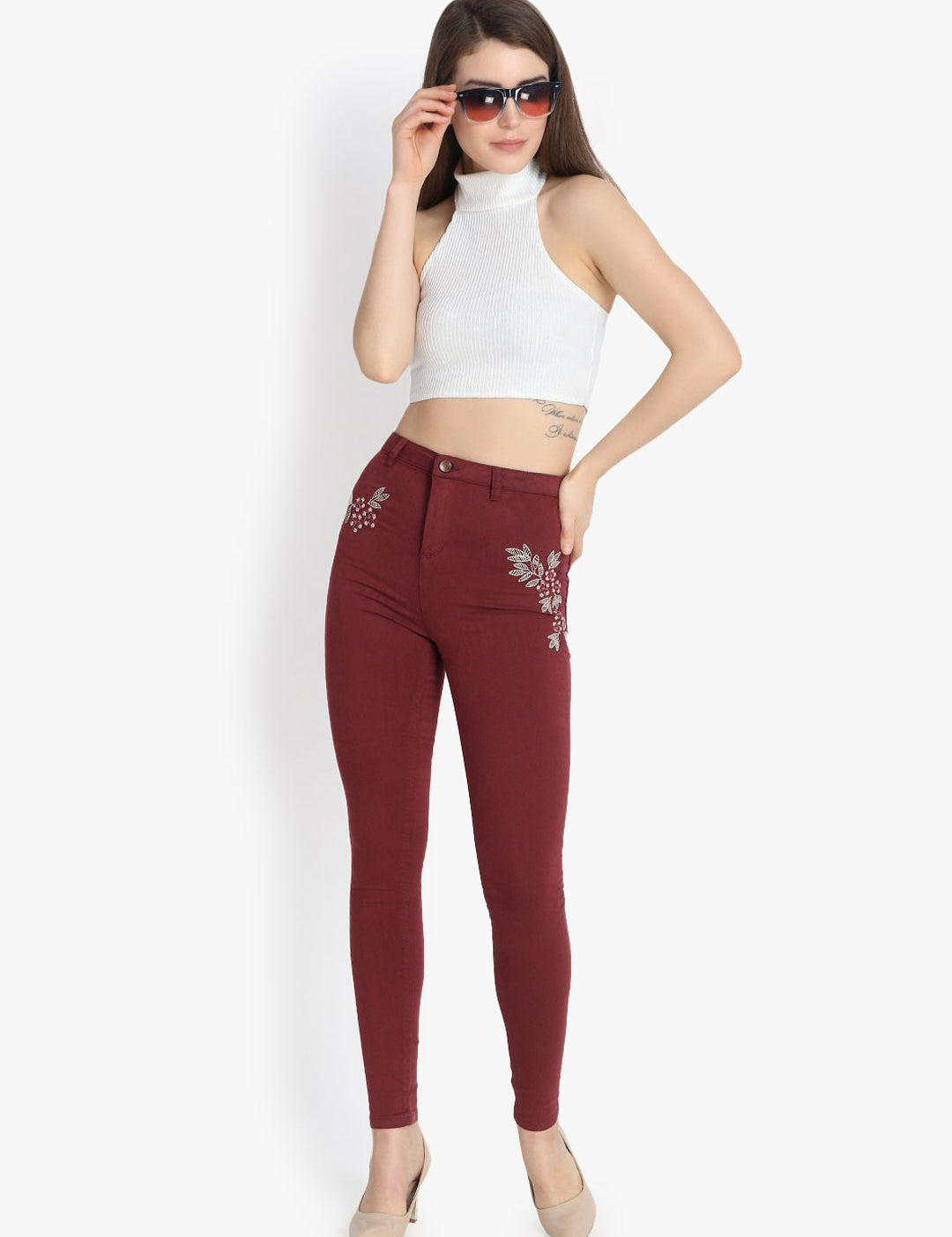 Kotty Women Maroon High-Rise Clean Look Stretchable Skinny Fit Jeans