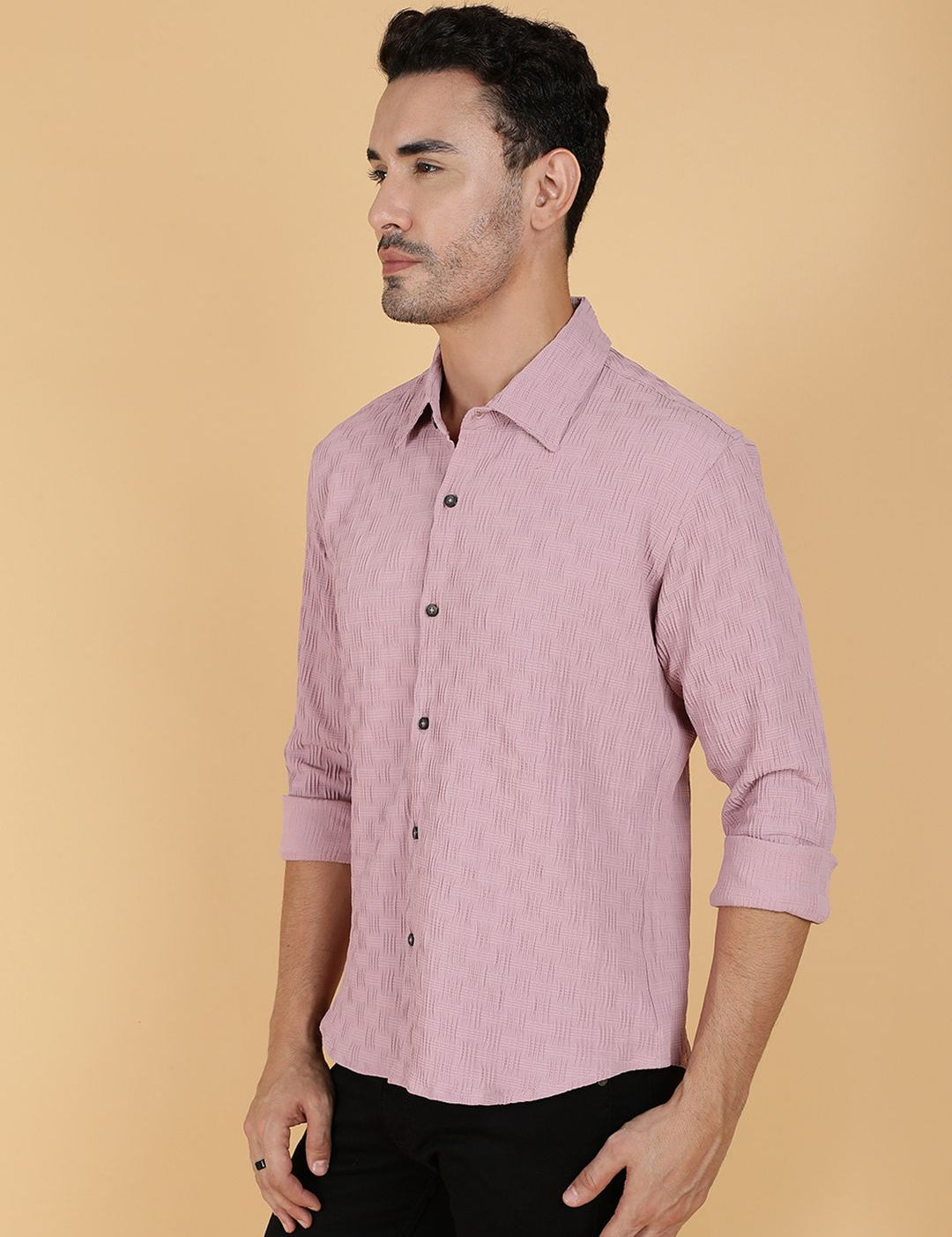 Kotty Men Relaxed Spread Collar Textured Casual Shirt
