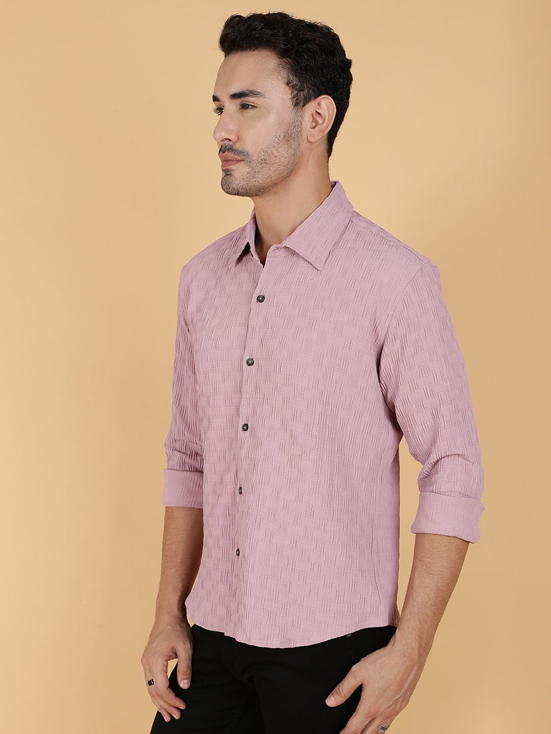 Kotty Men Relaxed Spread Collar Textured Casual Shirt