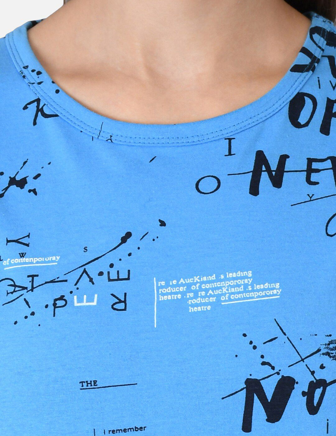 Kotty Women Blue & Black Printed T-shirt