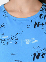 Kotty Women Blue & Black Printed T-shirt