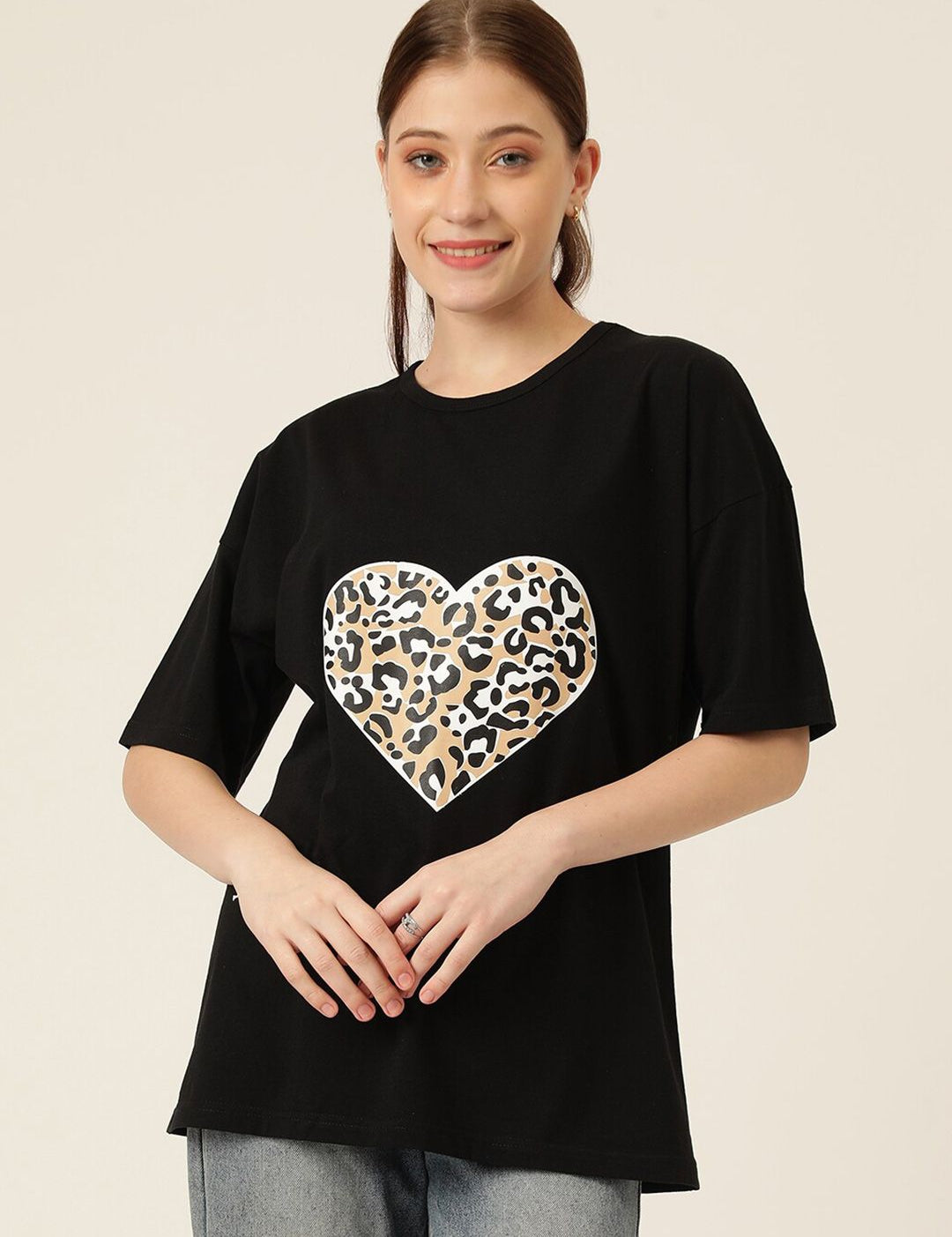 KOTTY Basics Graphic Printed Drop-Shoulder Sleeves Oversized T-shirt
