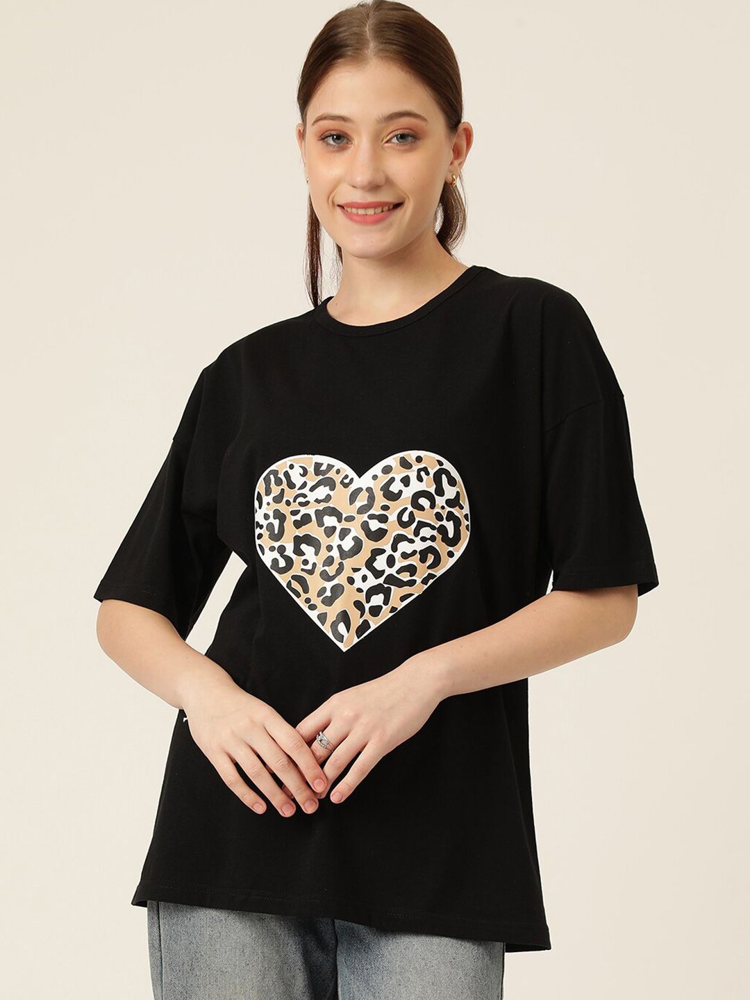 KOTTY Basics Graphic Printed Drop-Shoulder Sleeves Oversized T-shirt