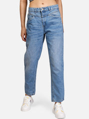 Kotty Women Blue Boyfriend Fit Mid-Rise Clean Look Jeans