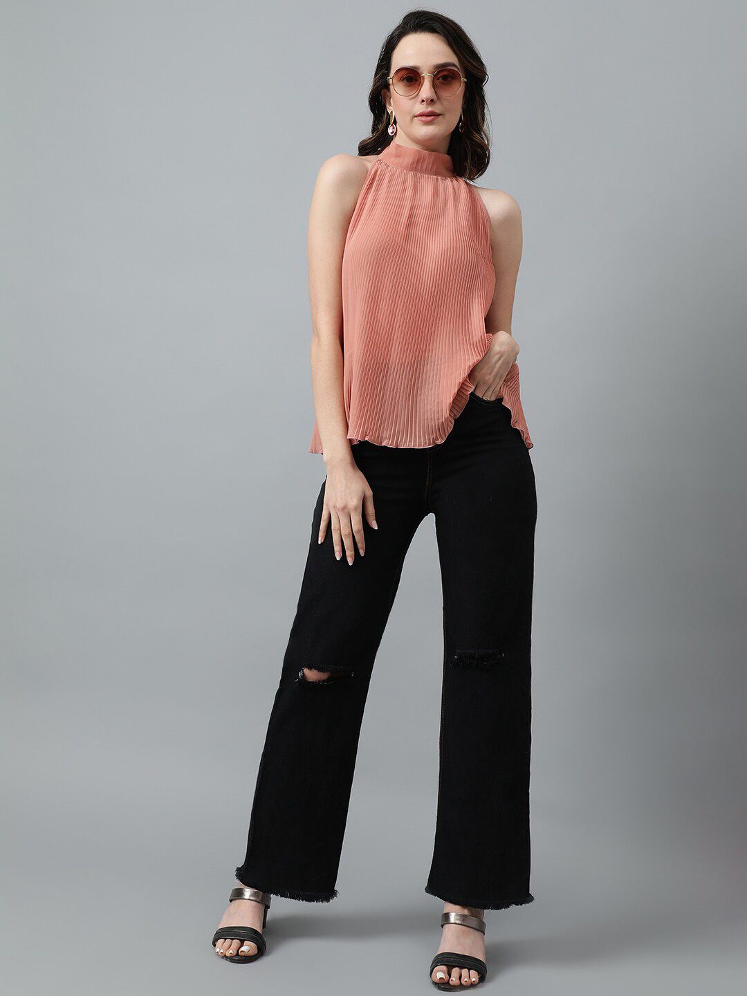 Kotty Pink High Neck Crepe Top