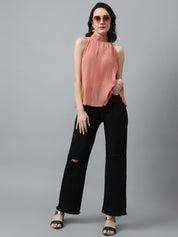 Kotty Pink High Neck Crepe Top