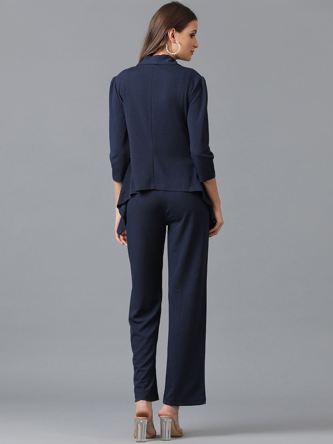 KOTTY BIZwear Navy Blue Shawl Neck Coat With Trousers