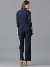 KOTTY BIZwear Navy Blue Shawl Neck Coat With Trousers