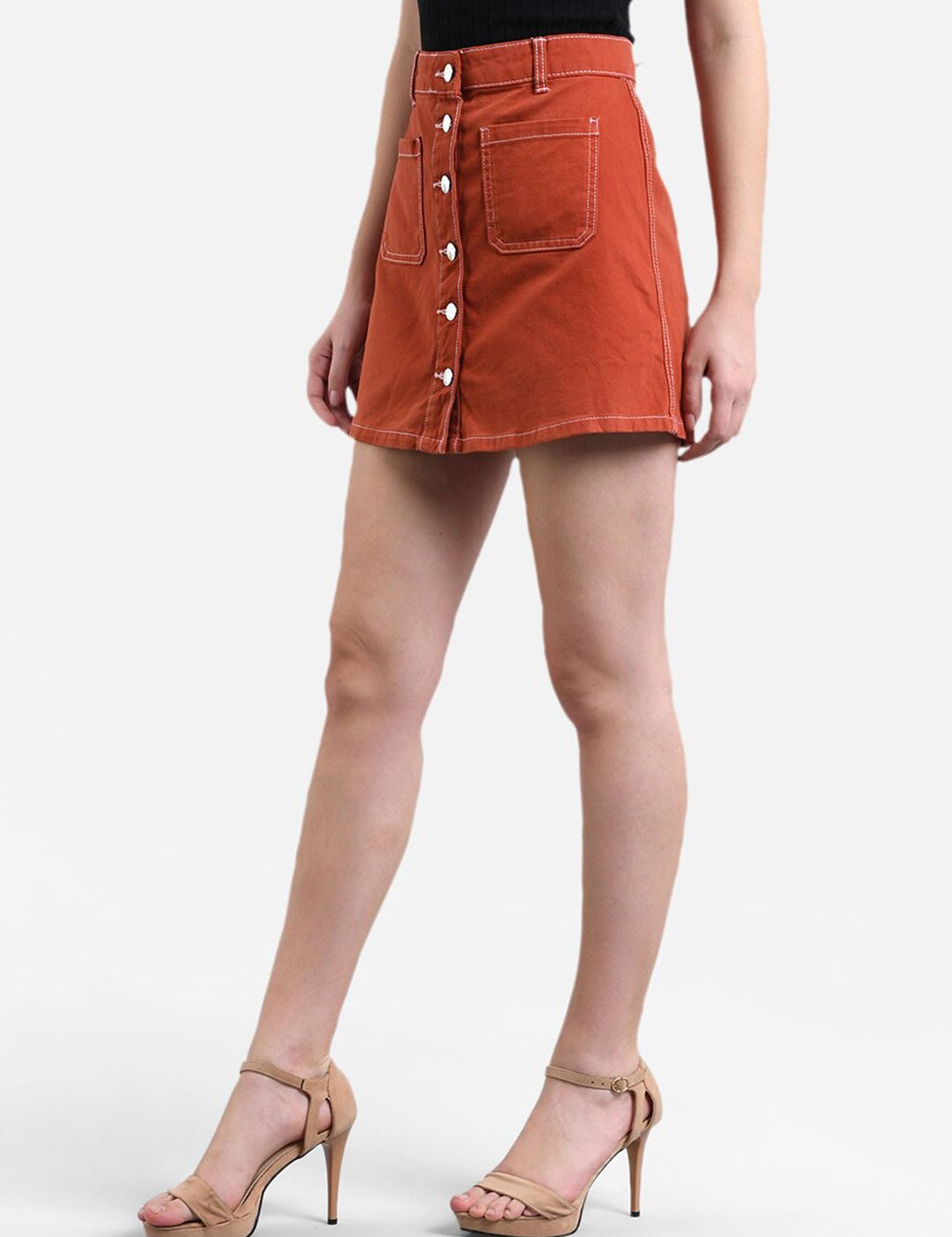 Kotty Orange Denim A-Line Mini Skirt