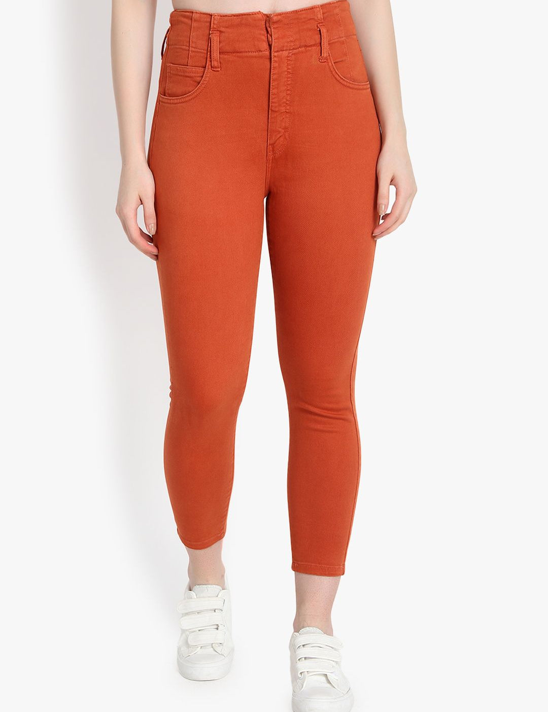 Kotty Women Orange Skinny Fit High-Rise Clean Look Cropped Jeans