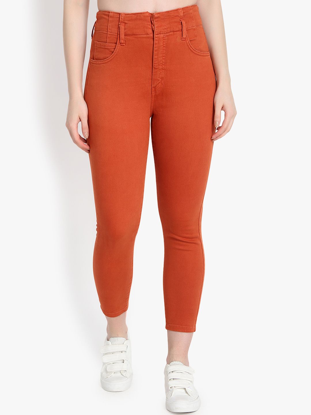 Kotty Women Orange Skinny Fit High-Rise Clean Look Cropped Jeans