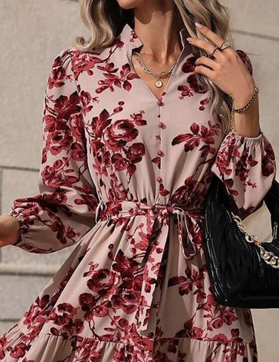Kotty Maroon Floral Print A-Line Midi Dress