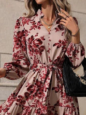 Kotty Maroon Floral Print A-Line Midi Dress