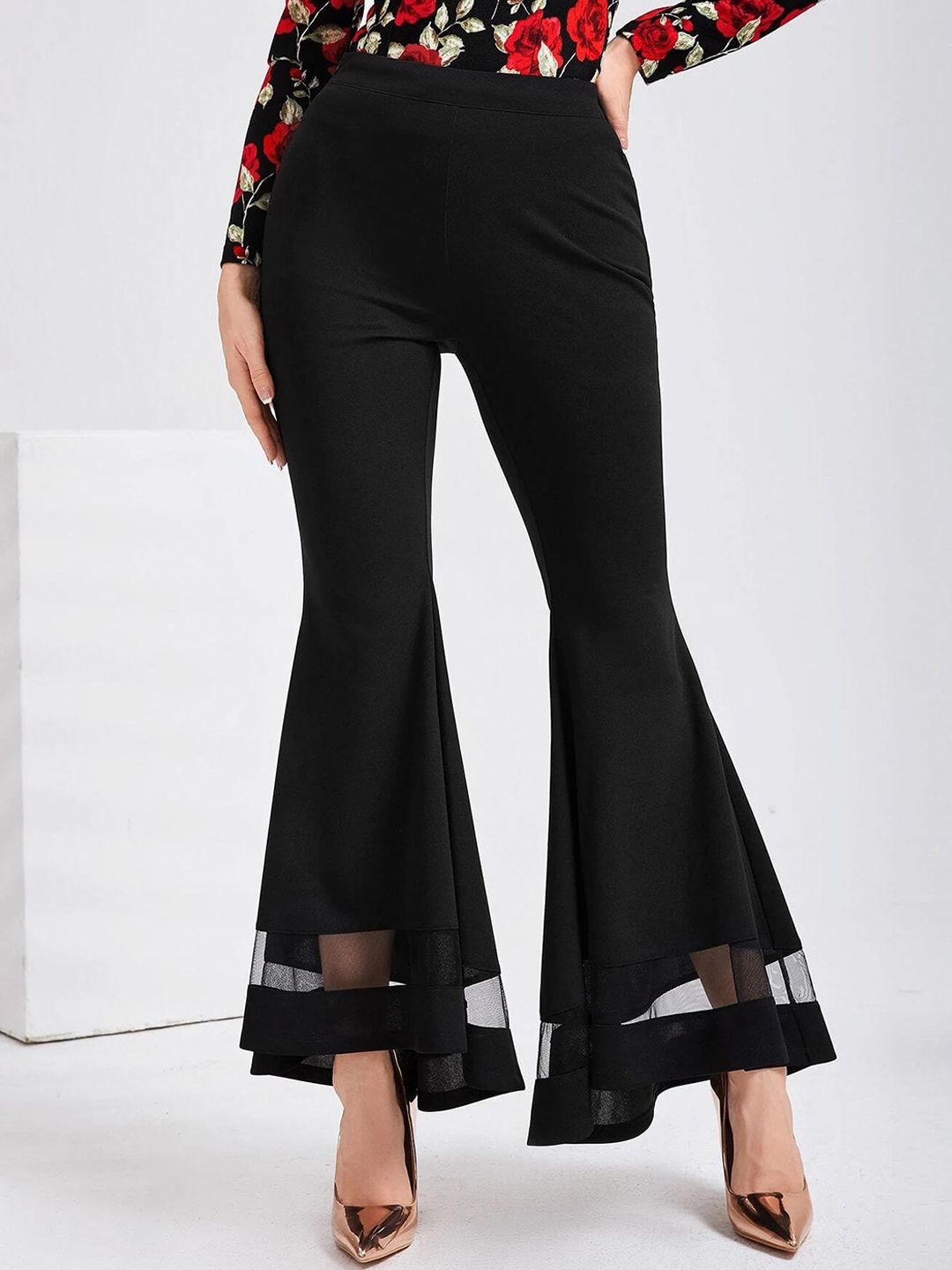 Kotty Women Relaxed Flared High-Rise Easy Wash Slip-On Bootcut Trousers