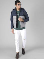 Kotty Men Blue & Grey Colourblocked Padded Jacket