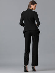 KOTTY BIZwear Black Shawl Neck Coat With Trousers