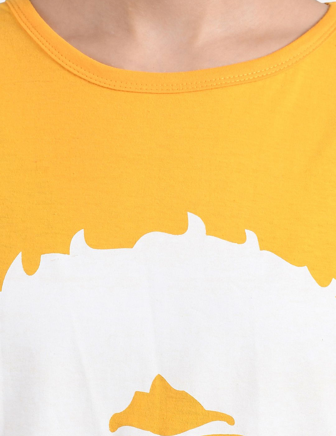 Kotty Women Yellow Printed Round Neck T-shirt