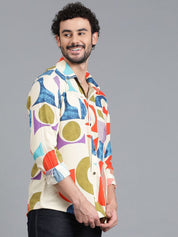 Kotty New Relaxed Fit Abstract Printed Cutaway Collar Casual Shirt
