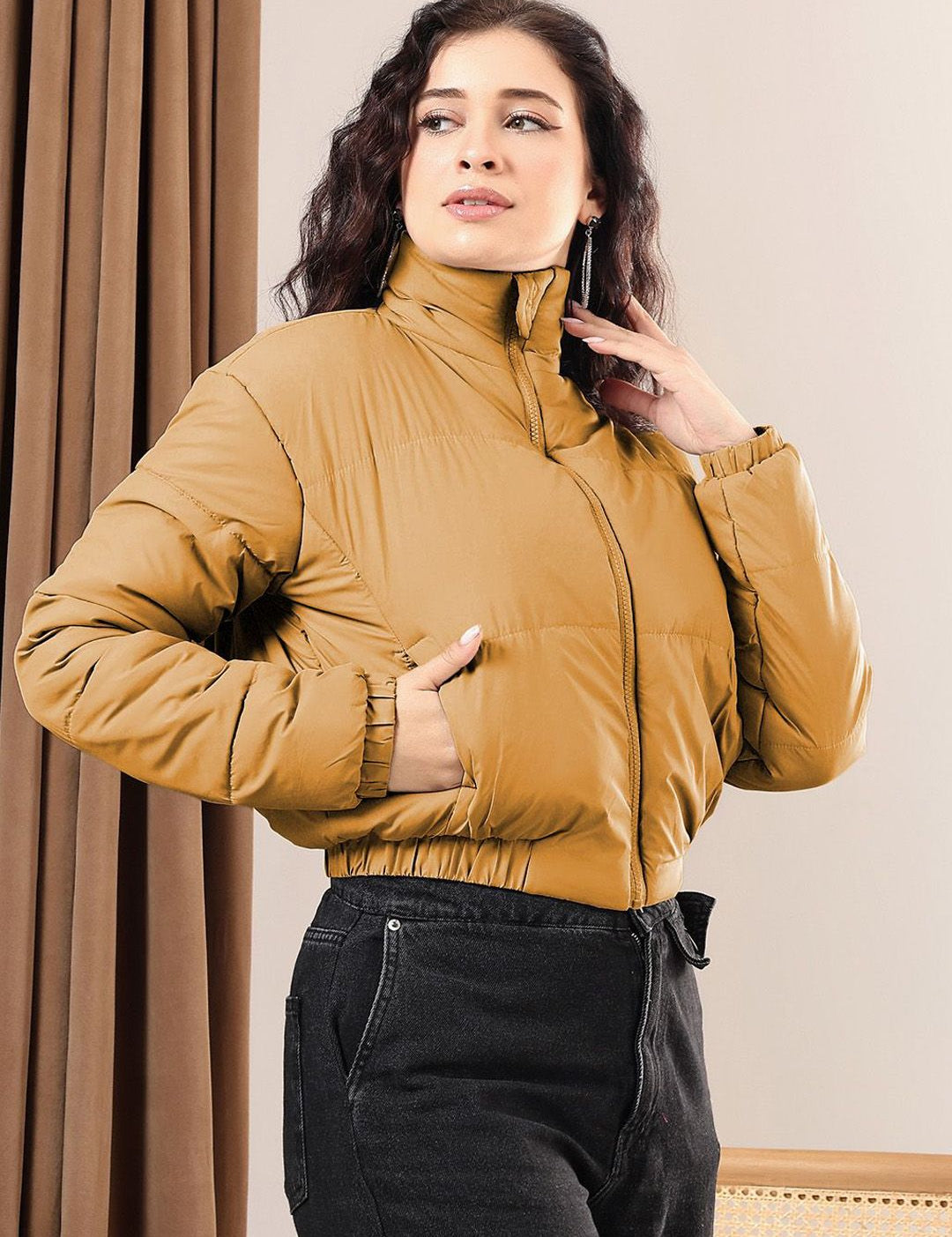 Kotty Women Mock Collar Solid Casual Insulator Puffer Jacket