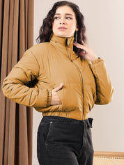 Kotty Women Mock Collar Solid Casual Insulator Puffer Jacket