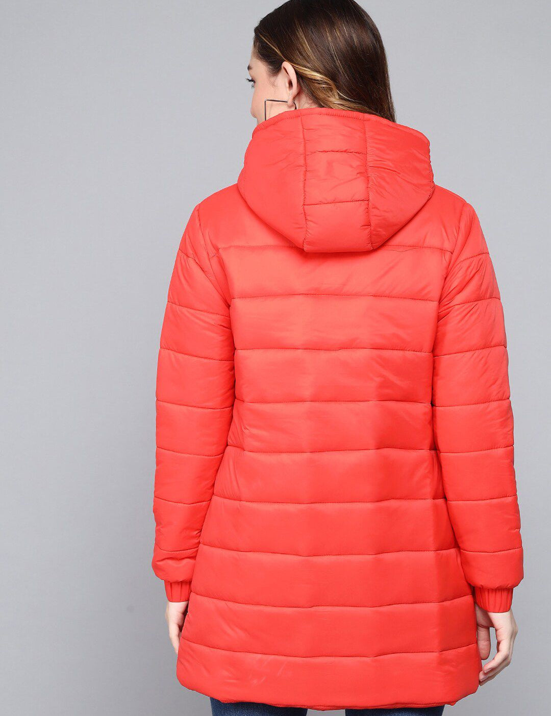 Kotty Women Orange Longline Outdoor Puffer Jacket