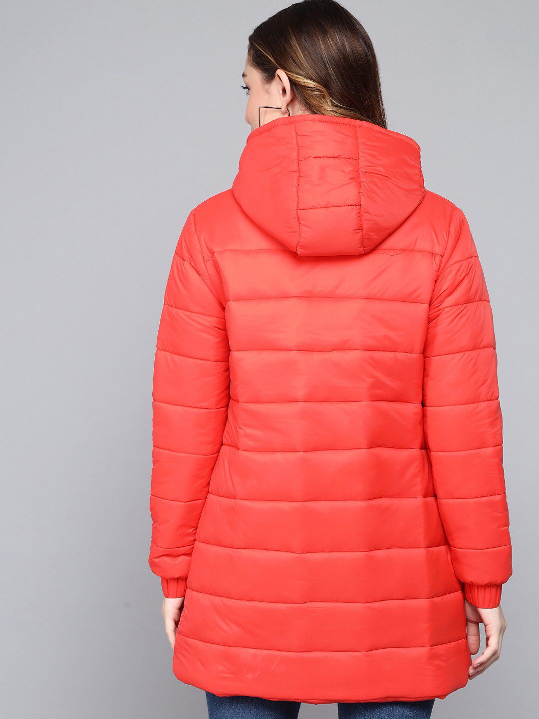 Kotty Women Orange Longline Outdoor Puffer Jacket
