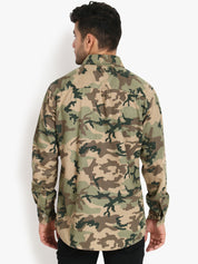 Kotty Men Green & Beige Camouflage Tailored Jacket