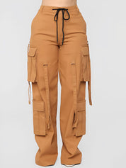 Kotty Women Relaxed Straight Fit Mid-Rise Easy Wash Cargos Trousers