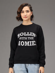 Kotty Women Black Printed Fleece Sweatshirt