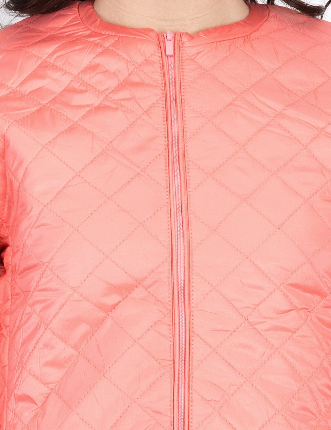 Kotty Women Pink Self Design Quilted Jacket