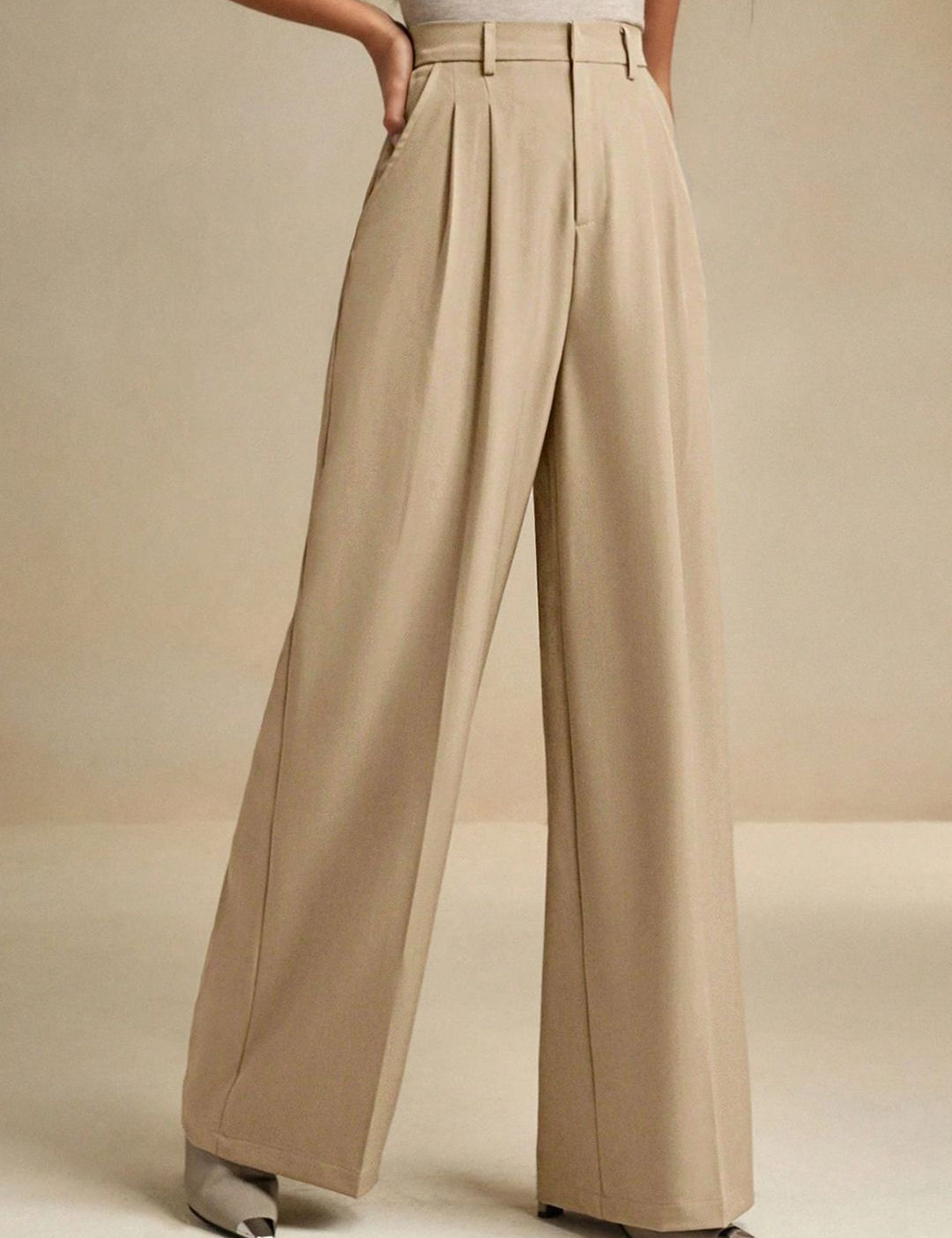 Kotty Women High-Rise  Wide-Leg Pleated Korean Pants Trousers