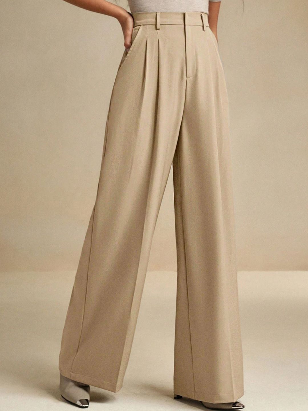Kotty Women High-Rise  Wide-Leg Pleated Korean Pants Trousers