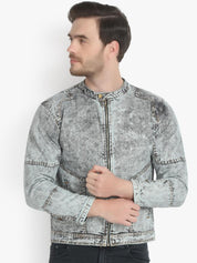 Kotty Men Grey Solid Denim Jacket