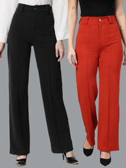 Kotty Women Pack Of 2 Straight Fit High-Rise Easy Wash Parallel Trousers